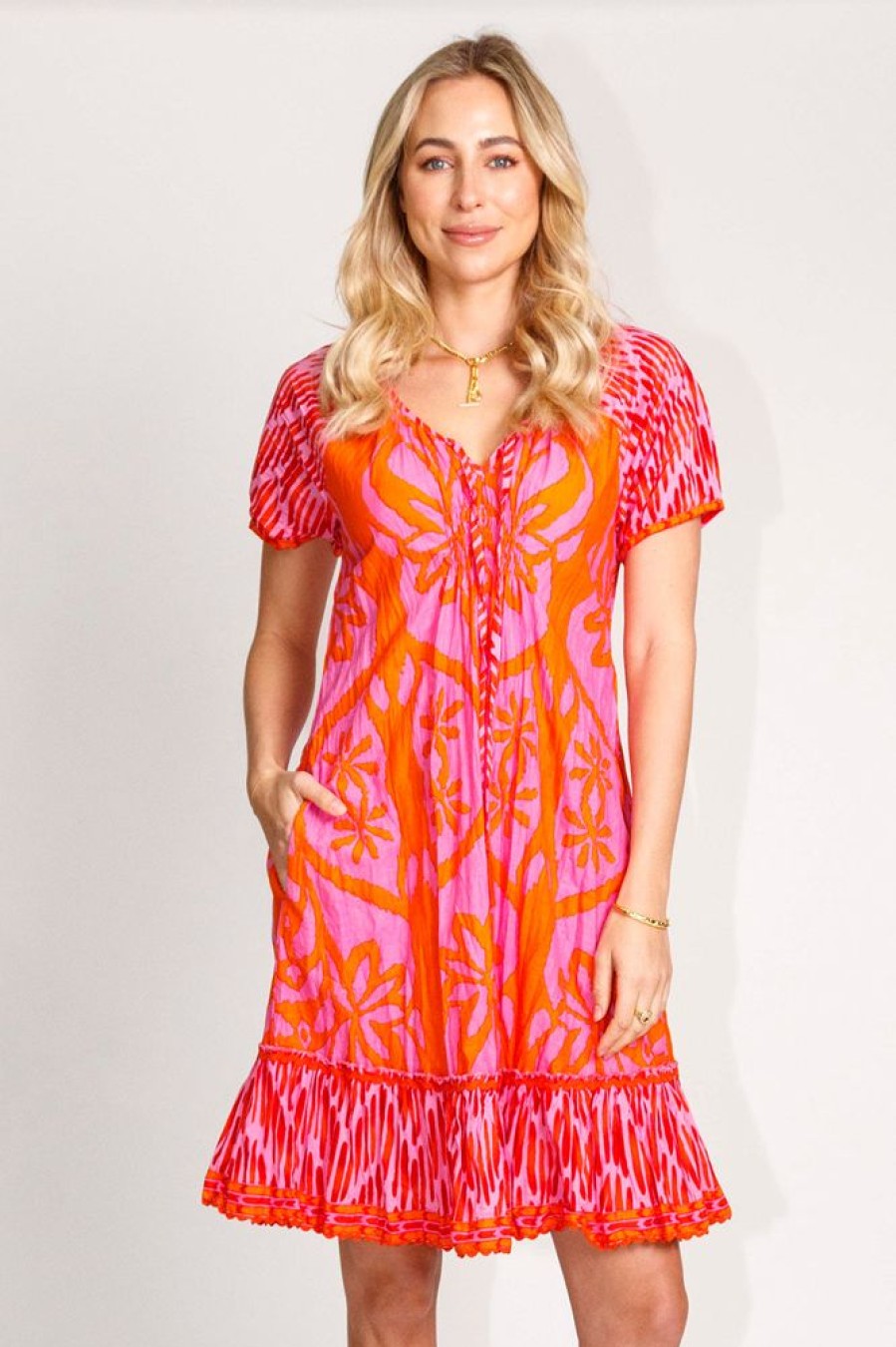 Shop LulaLife | Lulalife Sorrento Shirred Dress Melon